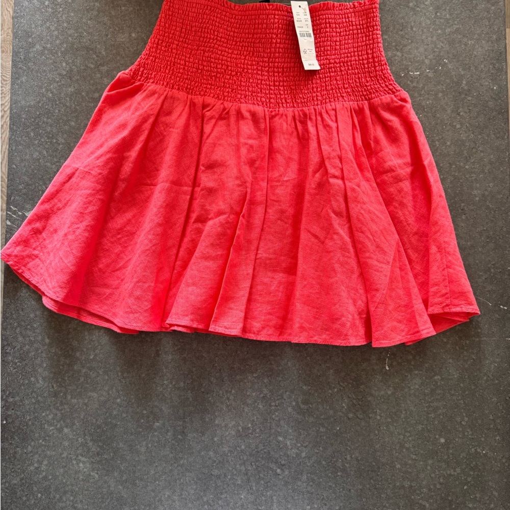 J Crew Womens Smocked Waist Linen Mini Skirt Size Small Coral Pink Lined.